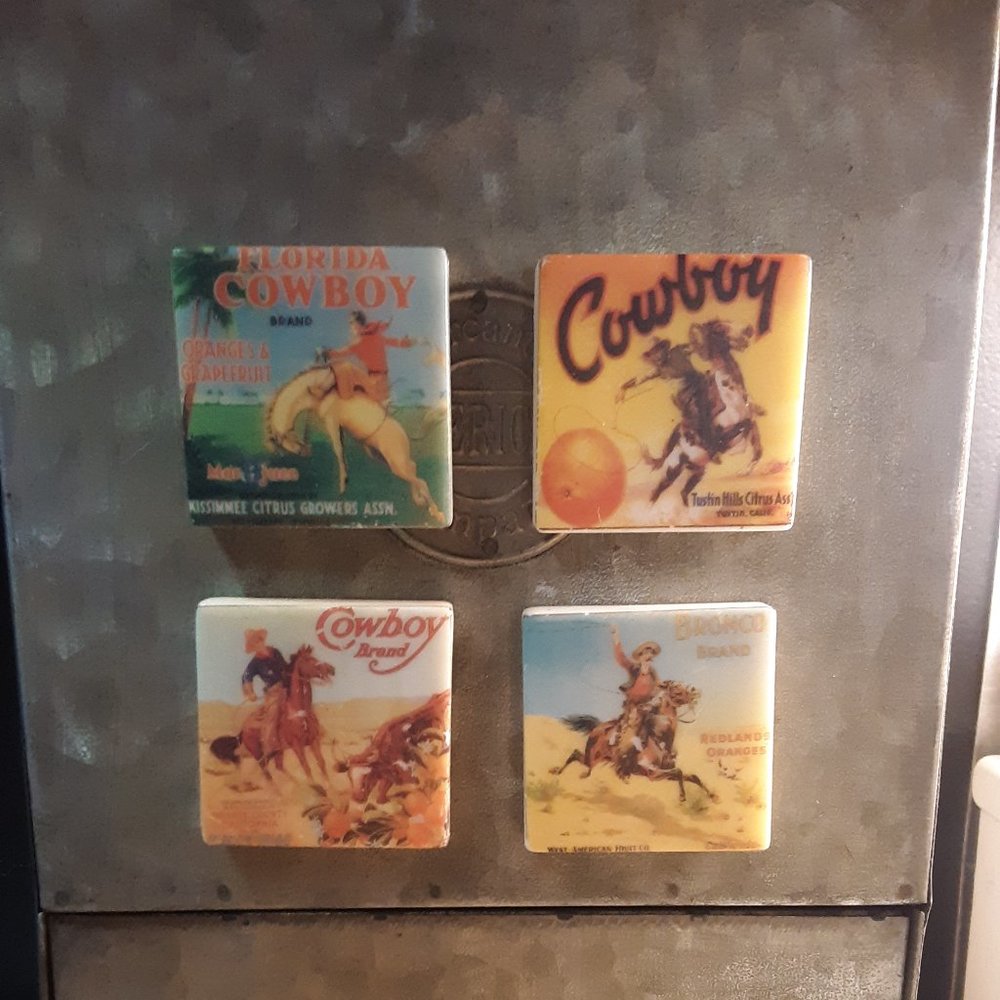 Set of 4 Cowboy Tile Magnets